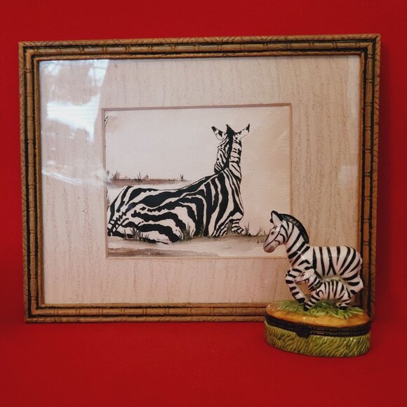 Zebra Drawing Framed Wall Hanging Decor & Zebra Trinket Box - Picture 2 of 11